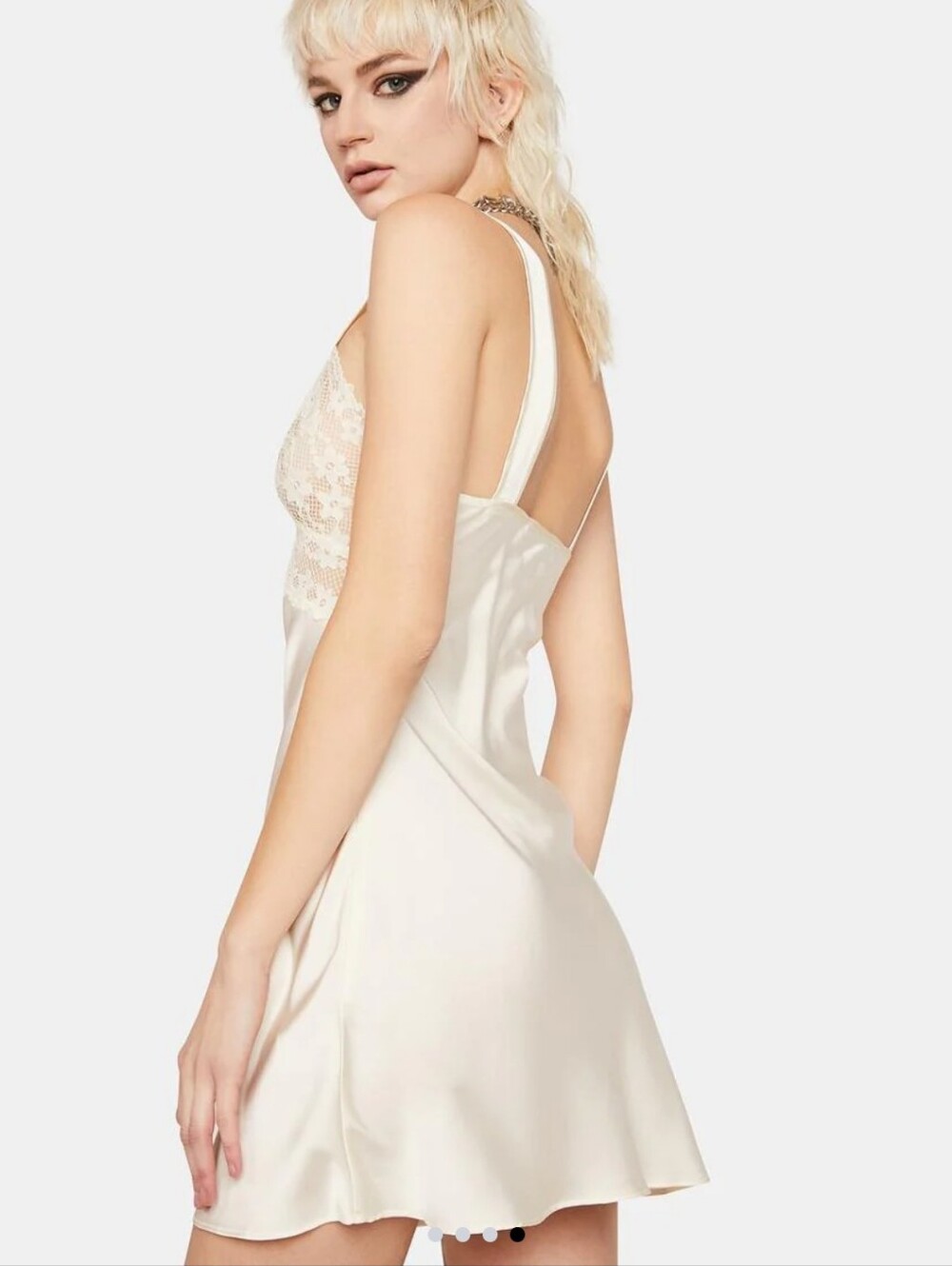 Lioness Bel Air Cream Lace Trim Satin Mini Dress - Picture 3 of 11